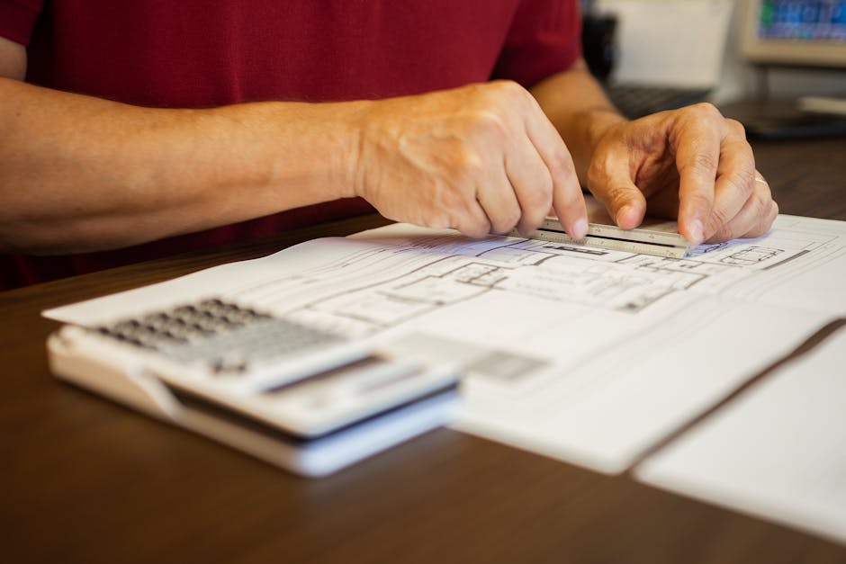 Construction estimate and planning with blueprints and budget calculator